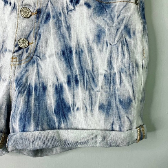 Dickies Women's Cuffed Button Fly Acid Wash Tie Dye Stretch Denim Shorts Size 7 - Picture 11 of 16